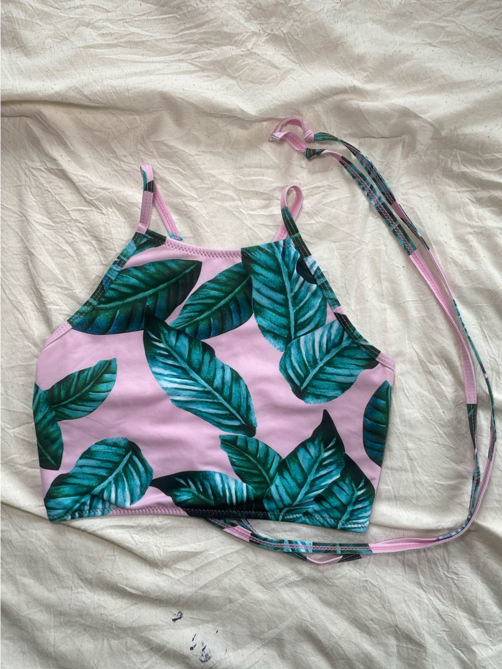 Women’s Pink Tropical Leaf One-Piece Swimsuit